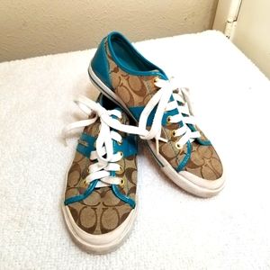 Coach Fillmore tan/teal sneakers sz 7.5